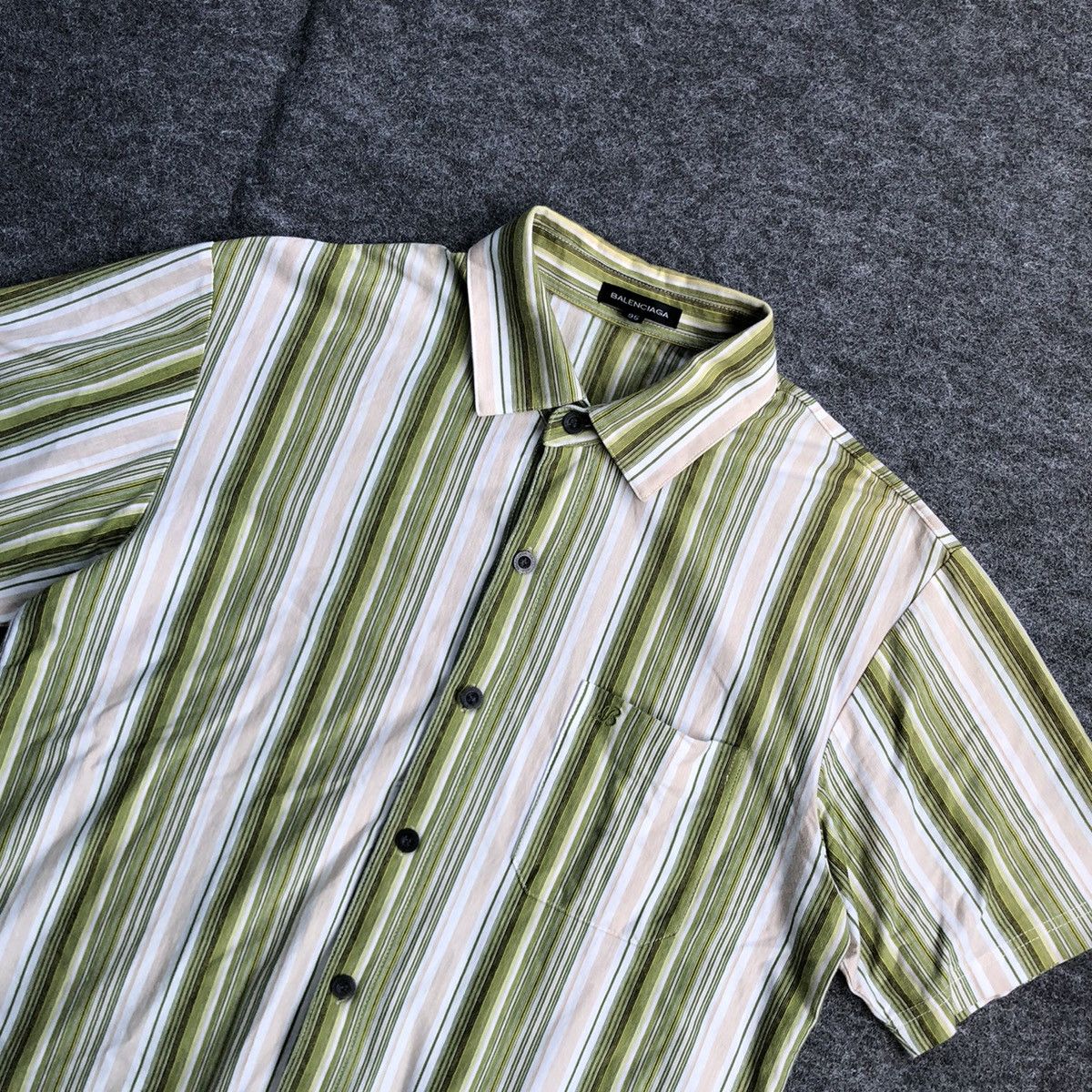 image of Balenciaga Button Ups Shirt Striped in Green Striped, Men's (Size Medium)