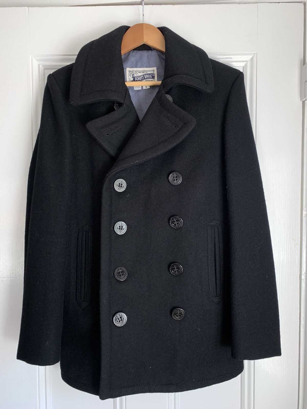 image of Schott Classic Black Peacoat Size S, Men's