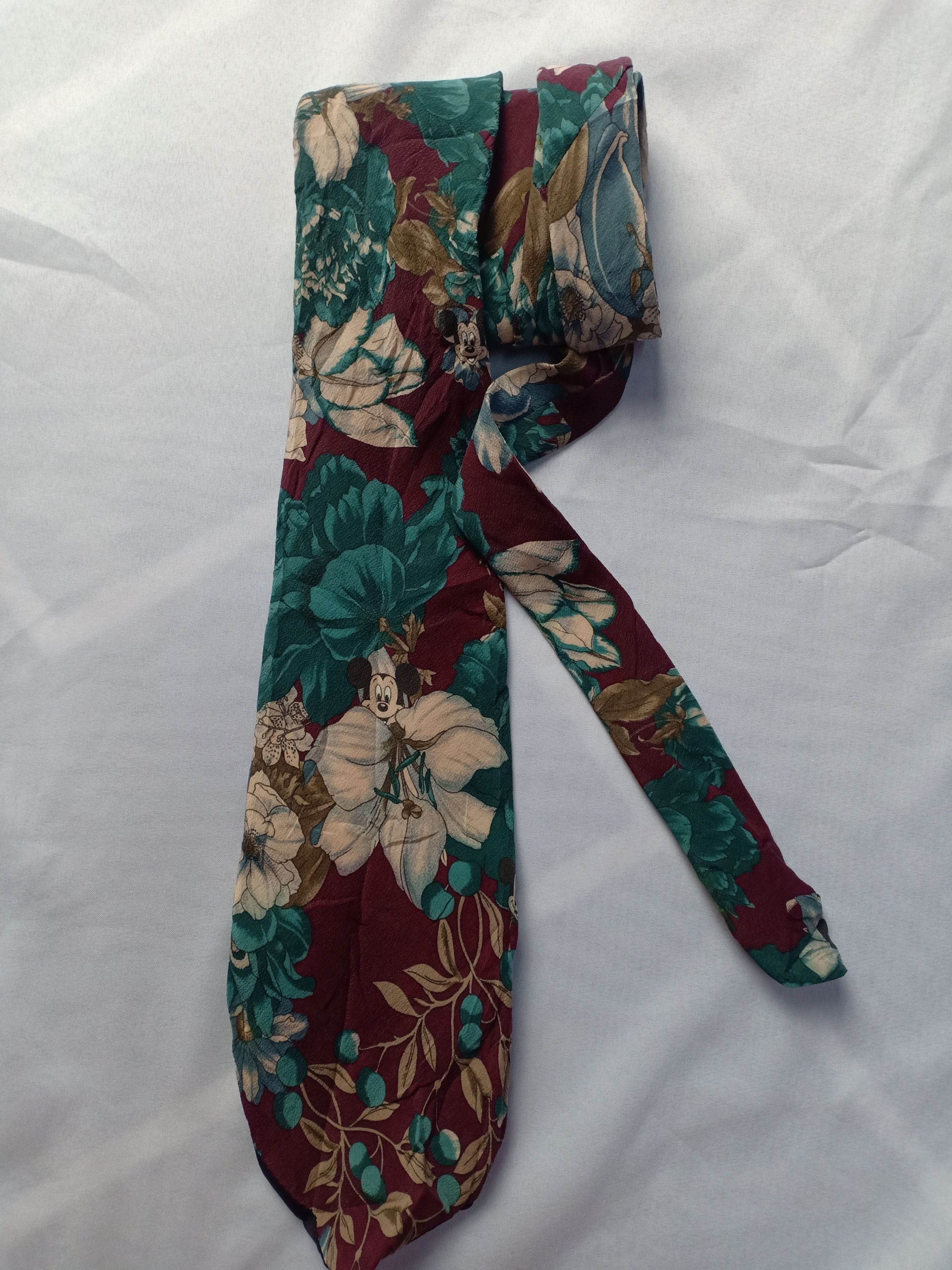 Disney Rare Silk Neck Tie Mickey Mouse Floral Art All Over Printed Size ONE SIZE - 1 Thumbnail