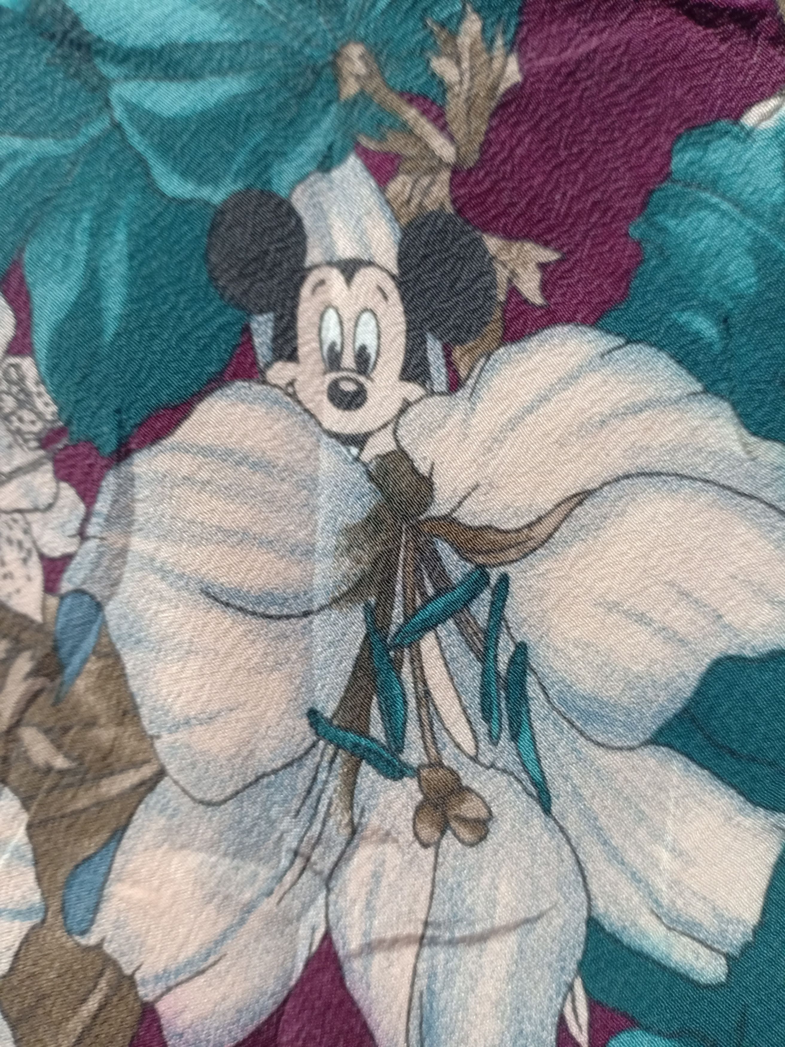 Disney Rare Silk Neck Tie Mickey Mouse Floral Art All Over Printed Size ONE SIZE - 2 Thumbnail