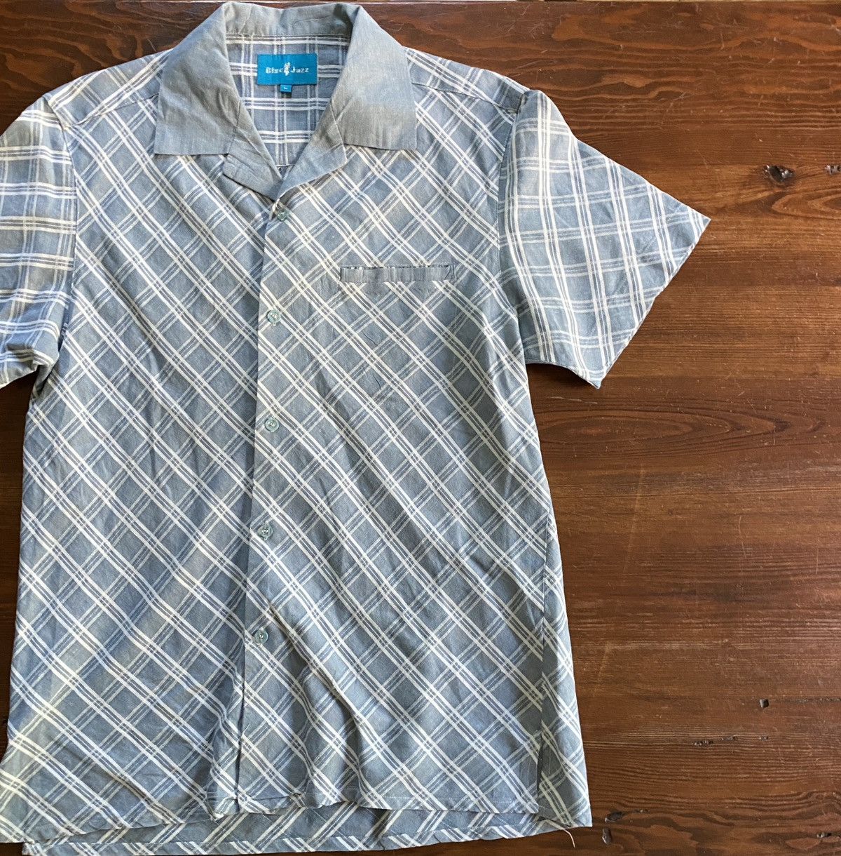 Vintage Vintage 90’s Blue Jazz Blue & White Diagonal Plaid Button Up Size US L / EU 52-54 / 3 - 1 Thumbnail