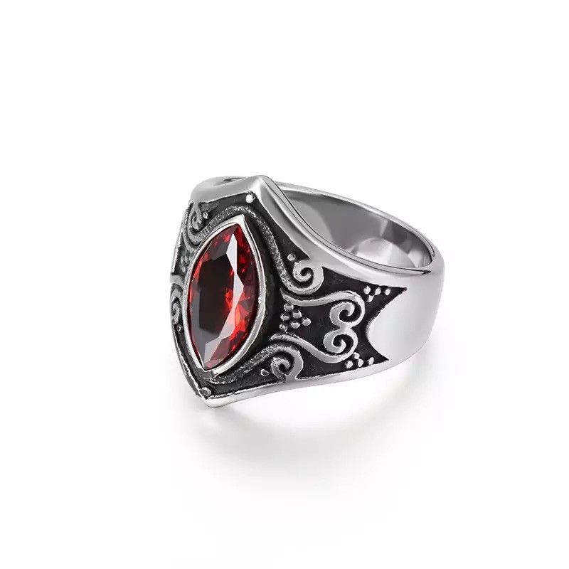 Jewelry Red Stone Carved Ring Size ONE SIZE - 2 Thumbnail