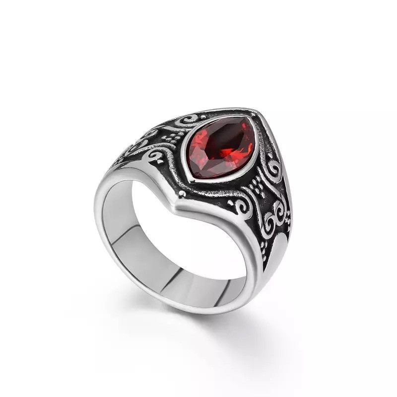 Jewelry Red Stone Carved Ring Size ONE SIZE - 1 Thumbnail