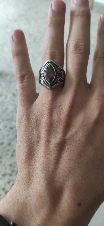 Jewelry Red Stone Carved Ring Size ONE SIZE - 3 Thumbnail