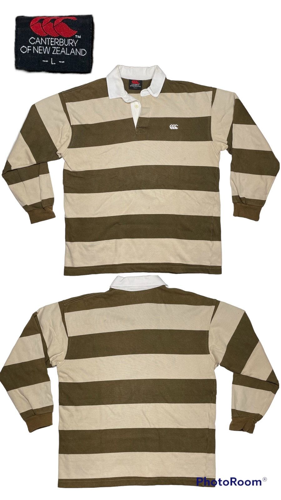 Canterbury of New Zealand Vintage Stripe Canterbury Long Sleeve Polo Shirt Nude rugby Size US L / EU 52-54 / 3 - 1 Thumbnail