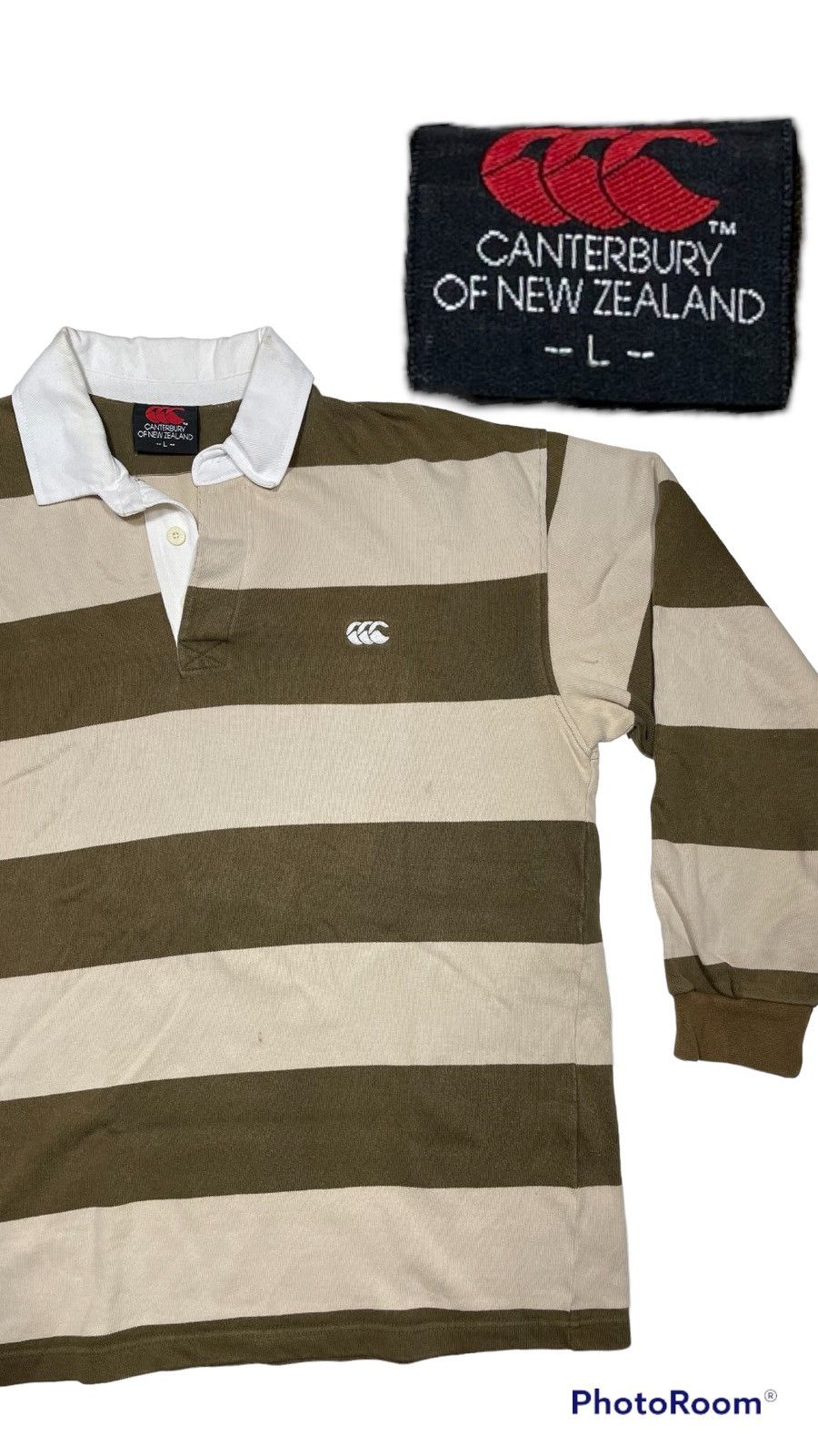 Canterbury of New Zealand Vintage Stripe Canterbury Long Sleeve Polo Shirt Nude rugby Size US L / EU 52-54 / 3 - 2 Thumbnail