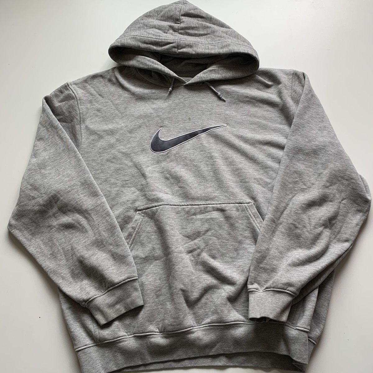 image of Y2K Nike Embroidered Swoosh Hoodie Grey Large, Men's