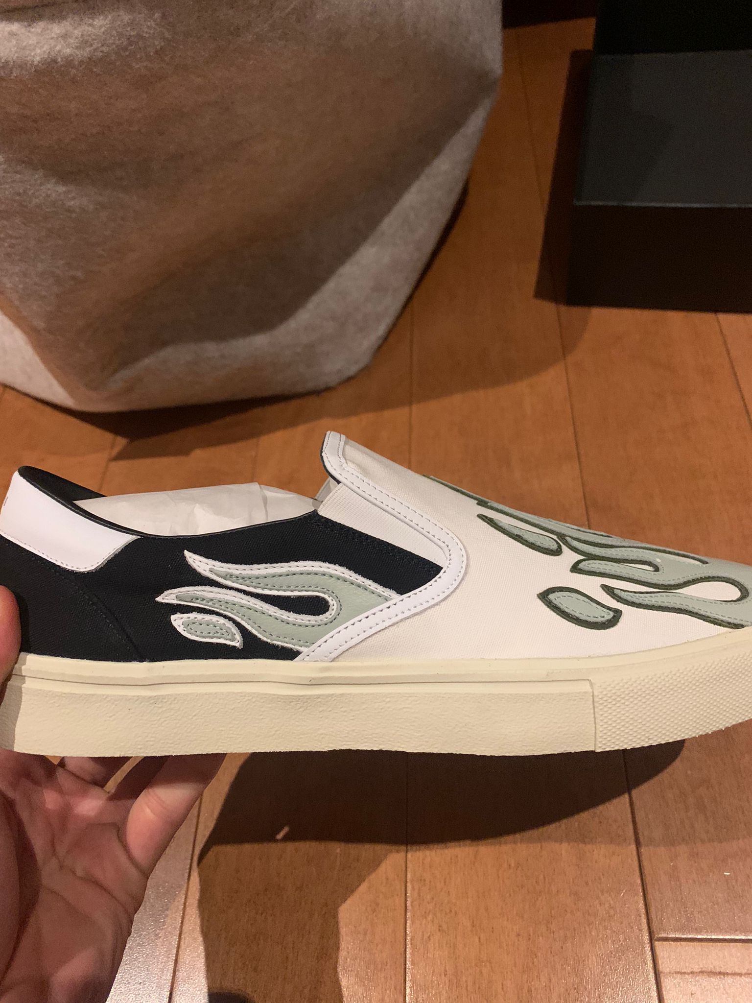 image of Amiri Flame Slip On Sneakers in Pale Lime/Black/White, Men's (Size 10)