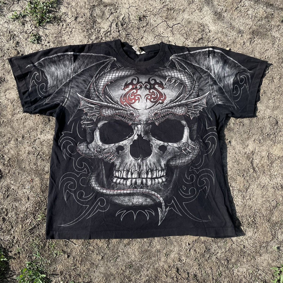 Vintage Vintage 90s Graphic Tee Skull All Over Print Horror Grunge L Size US L / EU 52-54 / 3 - 1 Thumbnail