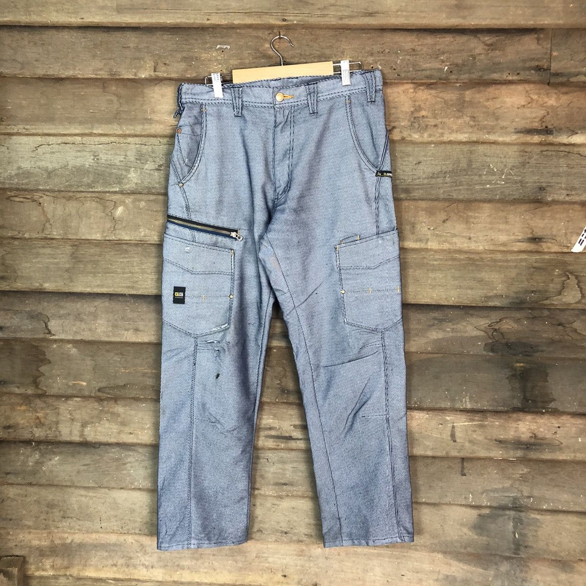 Japanese Brand G.Ground Stripe Blue Cargo Multipocket Pants #6773 Size US 30 / EU 46 - 1 Thumbnail