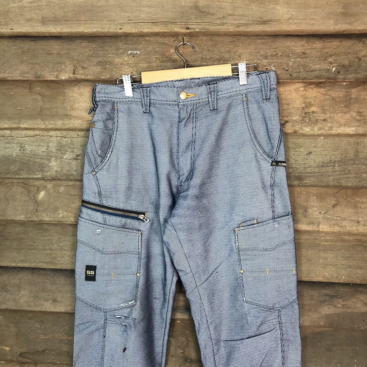 Japanese Brand G.Ground Stripe Blue Cargo Multipocket Pants #6773 Size US 30 / EU 46 - 2 Thumbnail