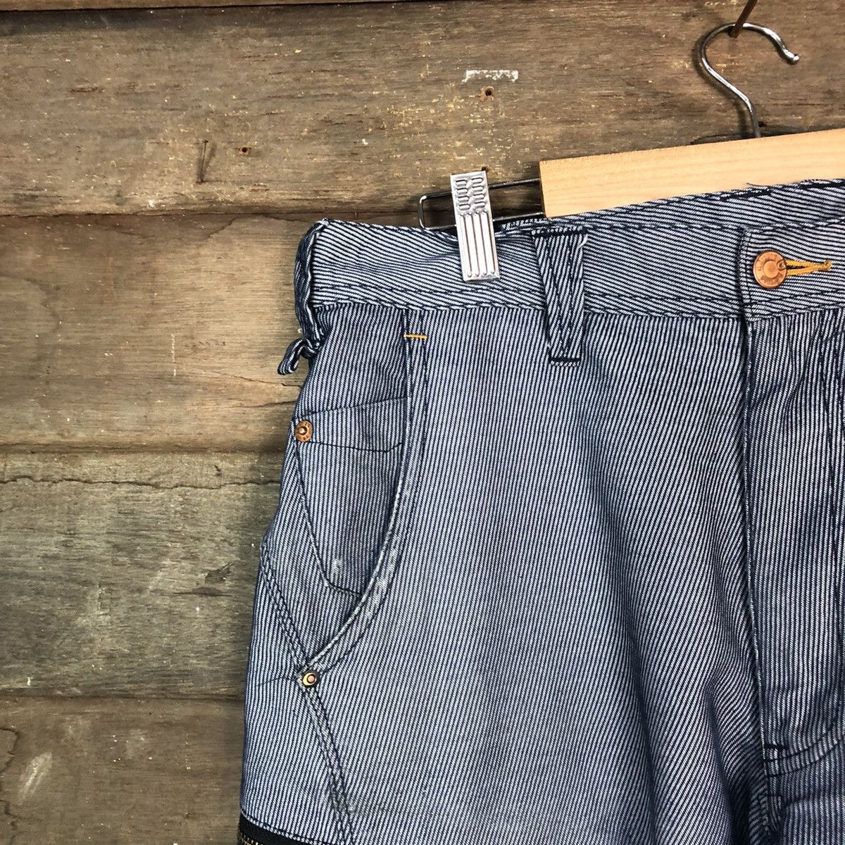Japanese Brand G.Ground Stripe Blue Cargo Multipocket Pants #6773 Size US 30 / EU 46 - 4 Thumbnail