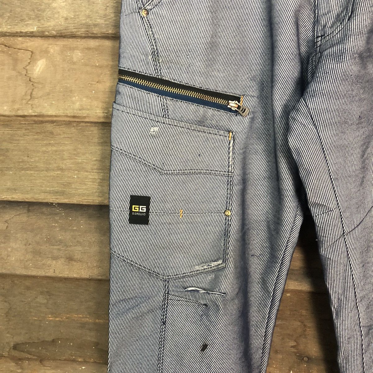 Japanese Brand G.Ground Stripe Blue Cargo Multipocket Pants #6773 Size US 30 / EU 46 - 6 Thumbnail