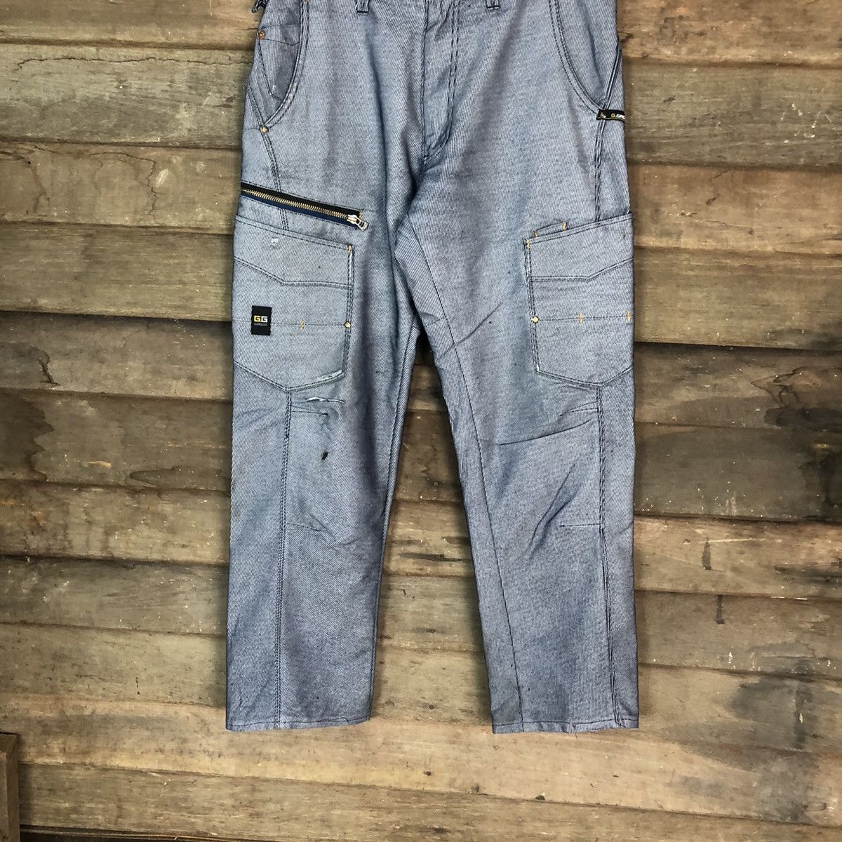 Japanese Brand G.Ground Stripe Blue Cargo Multipocket Pants #6773 Size US 30 / EU 46 - 3 Thumbnail
