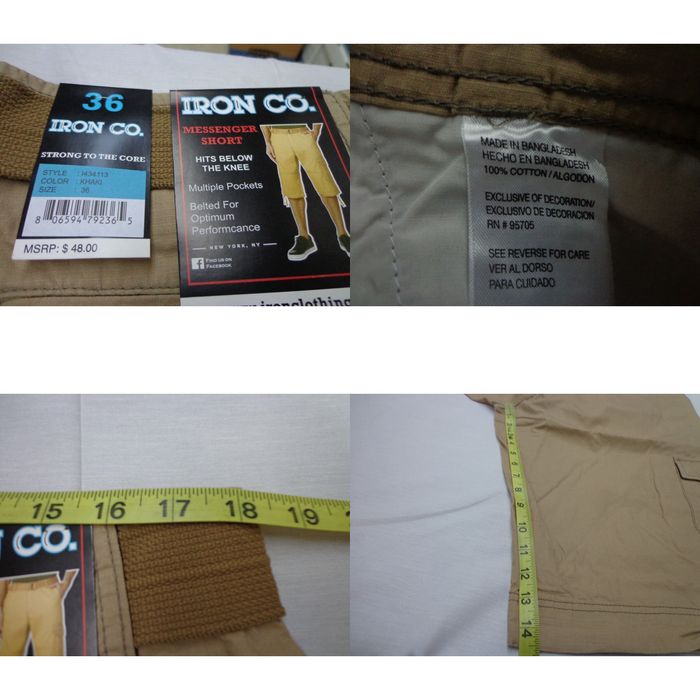 Vintage IRON CO. 'Messenger' Cargo Belted Shorts Khaki Size 36 NEW