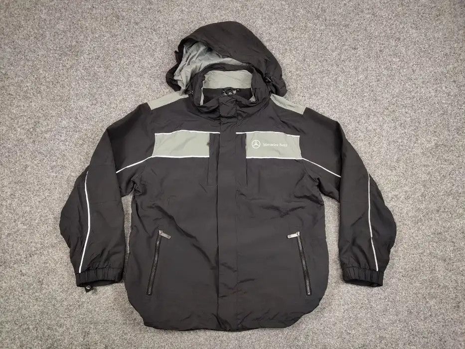Mercedes-Benz Vintage 90's Mercedes-Benz Nylon Gray Logo Hooded Jacket Size US XL / EU 56 / 4 - 5 Thumbnail