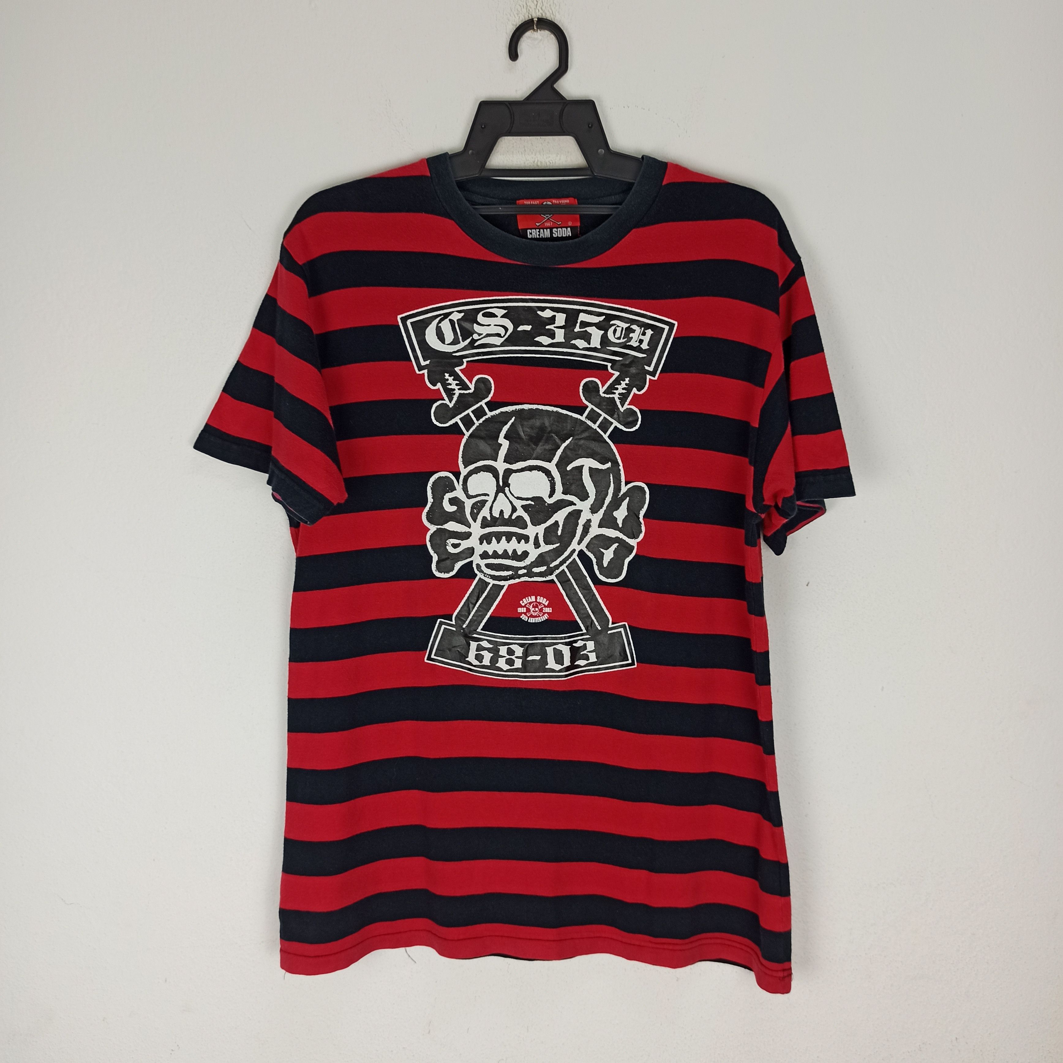 image of Seditionaries x Skulls Vintage Cream Soda Stripes Big Skulls Logo Made In Japan in Black/Red (Size 