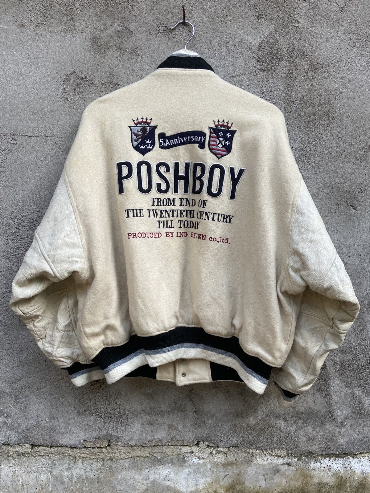Japanese Brand Vintage Poshboy 5th Anniversary Wool Leather Varstiy Jacket Size US L / EU 52-54 / 3 - 2 Thumbnail