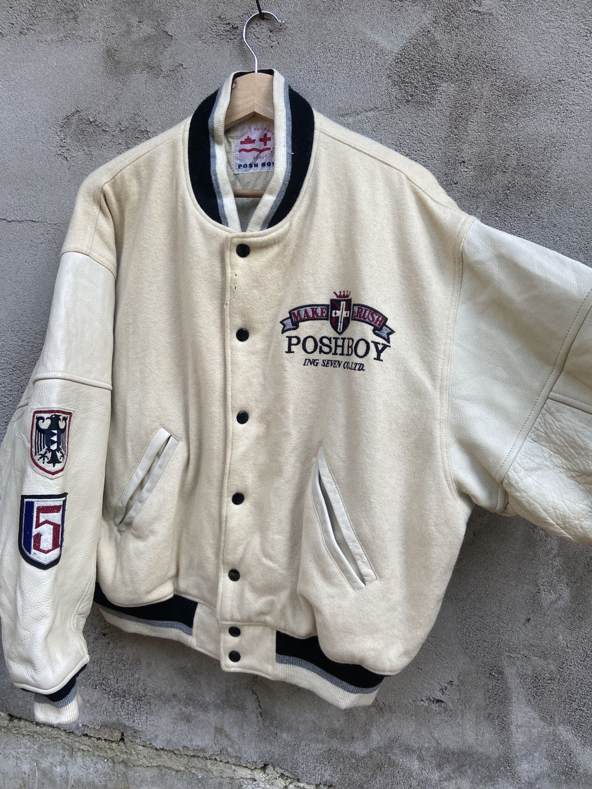 Japanese Brand Vintage Poshboy 5th Anniversary Wool Leather Varstiy Jacket Size US L / EU 52-54 / 3 - 4 Thumbnail