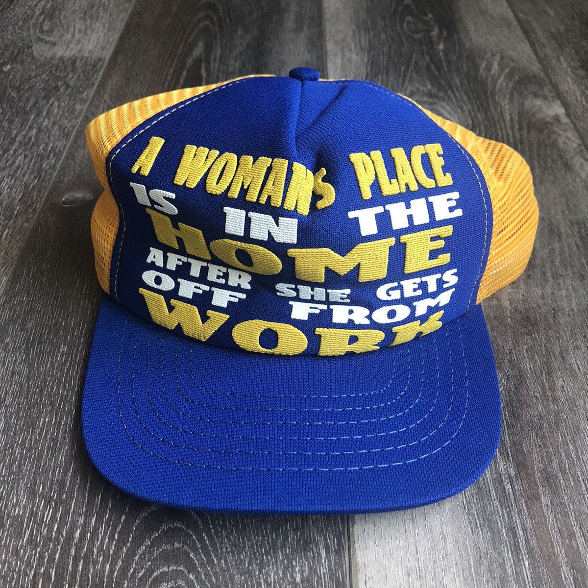 Vintage Vintage A Womans Place Is Home After Work Parody Trucker Hat Size ONE SIZE - 1 Thumbnail