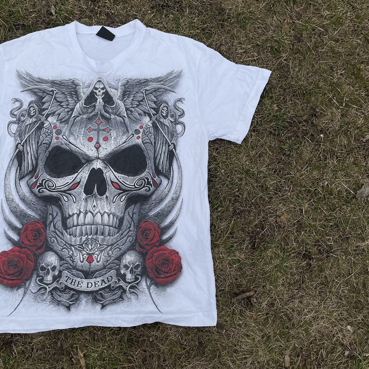 Vintage Vintage 90s Skull Rose Graphic Tee Goth Dark Aesthetic L Size US L / EU 52-54 / 3 - 2 Thumbnail