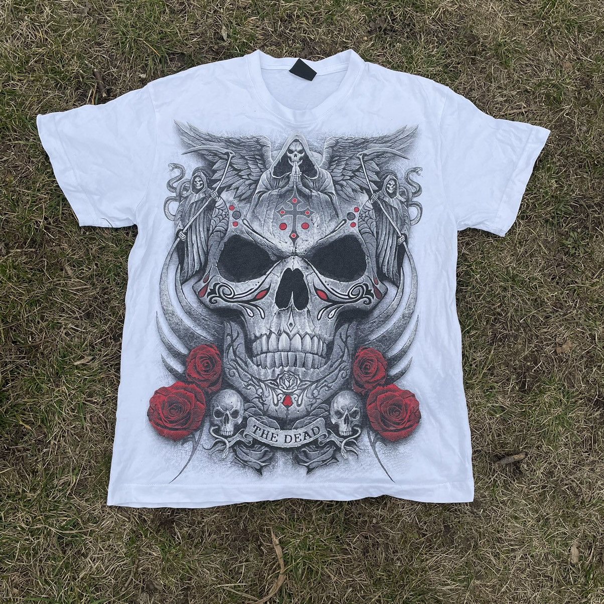 Vintage Vintage 90s Skull Rose Graphic Tee Goth Dark Aesthetic L Size US L / EU 52-54 / 3 - 3 Thumbnail