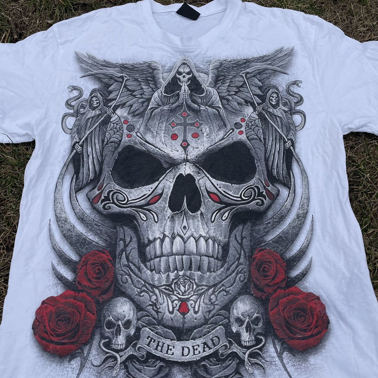 Vintage Vintage 90s Skull Rose Graphic Tee Goth Dark Aesthetic L Size US L / EU 52-54 / 3 - 5 Thumbnail