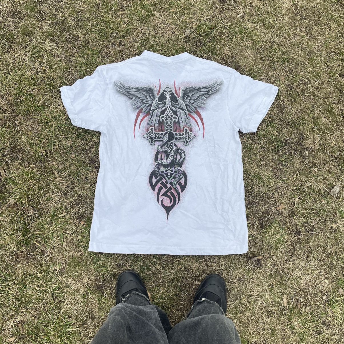 Vintage Vintage 90s Skull Rose Graphic Tee Goth Dark Aesthetic L Size US L / EU 52-54 / 3 - 6 Thumbnail
