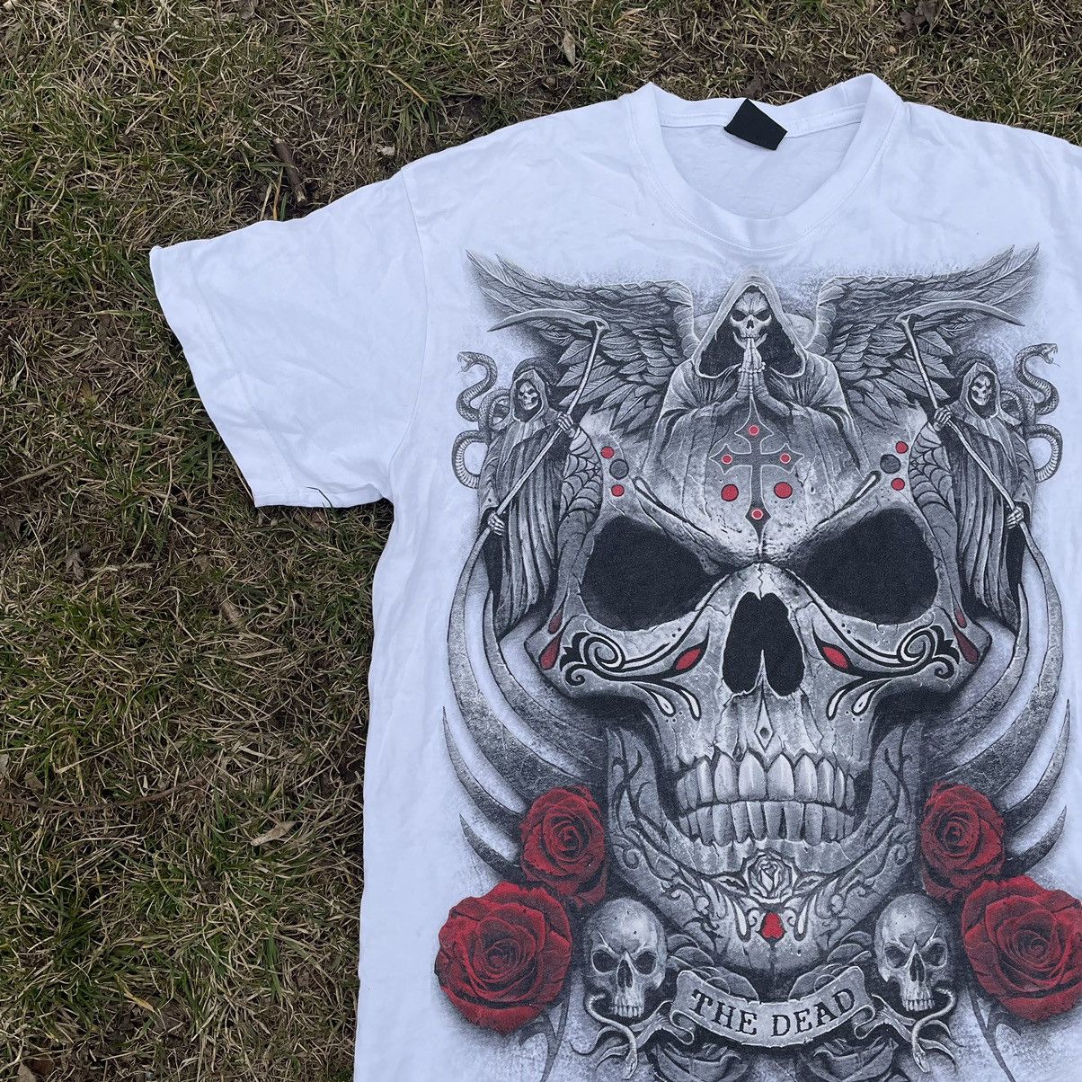 Vintage Vintage 90s Skull Rose Graphic Tee Goth Dark Aesthetic L Size US L / EU 52-54 / 3 - 4 Thumbnail