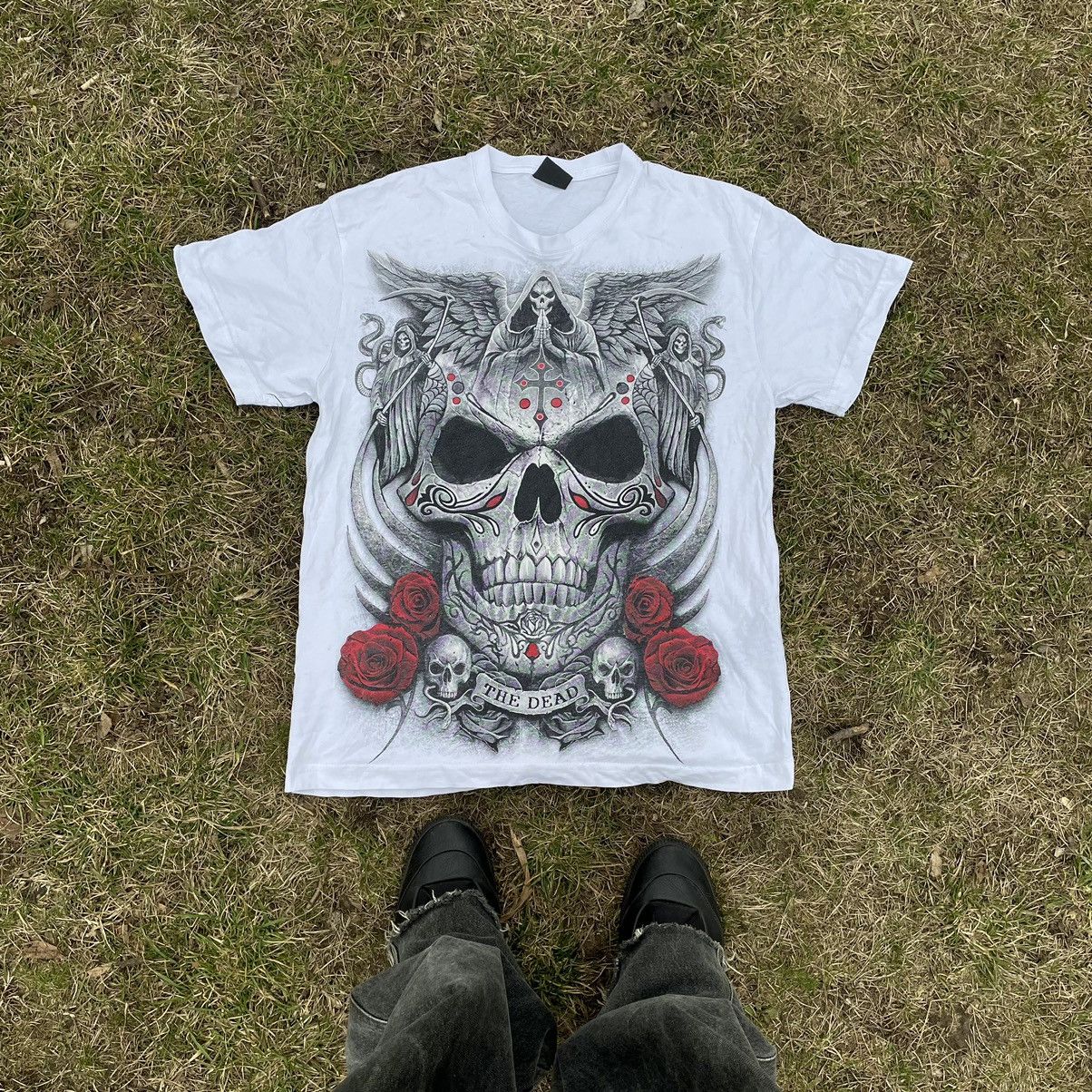 Vintage Vintage 90s Skull Rose Graphic Tee Goth Dark Aesthetic L Size US L / EU 52-54 / 3 - 1 Thumbnail