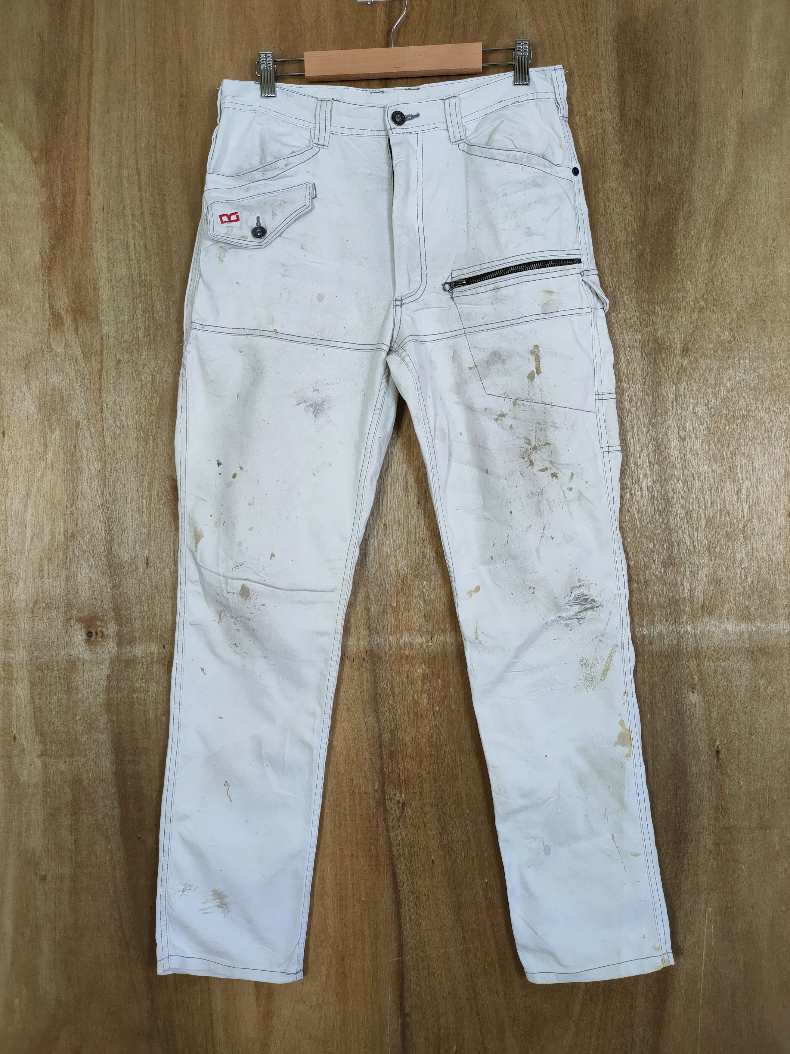 Japanese Brand DG WHITE FADED/ STAIN/ WORKWEAR CARGO PANTS Size US 30 / EU 46 - 1 Thumbnail