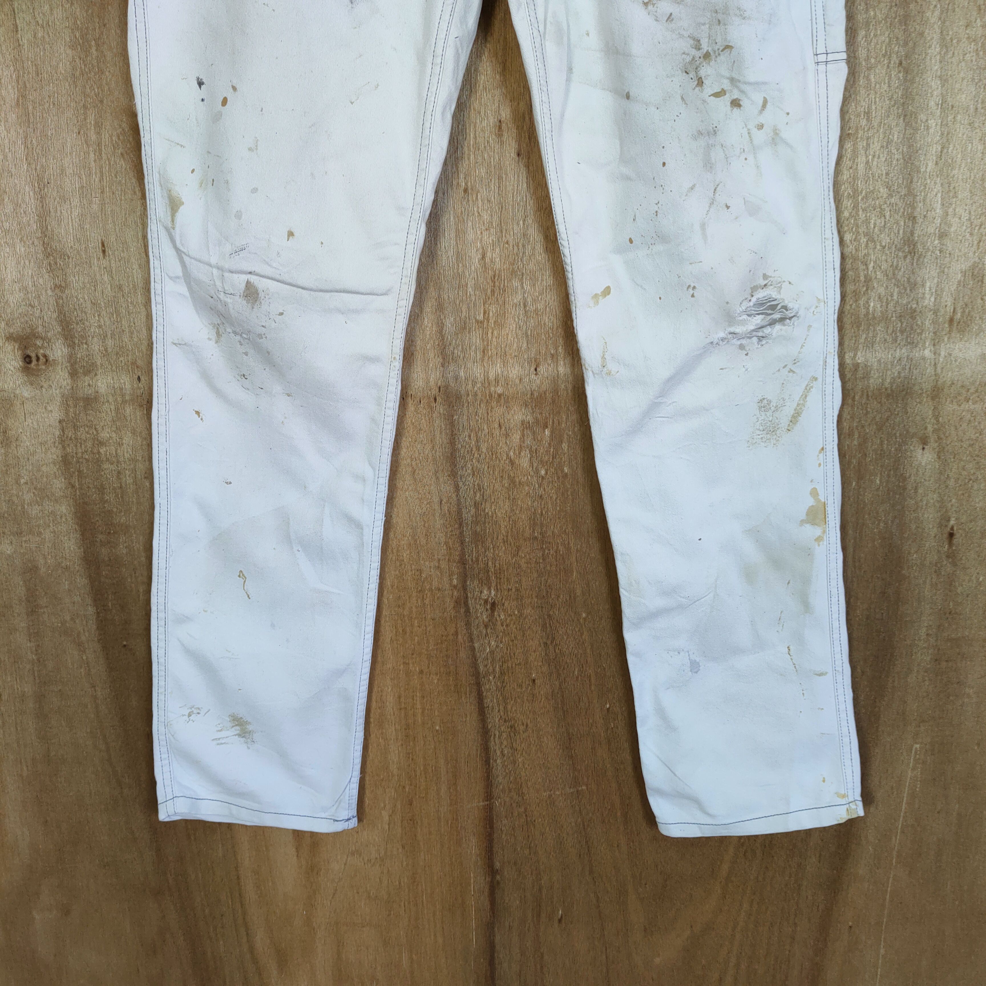 Japanese Brand DG WHITE FADED/ STAIN/ WORKWEAR CARGO PANTS Size US 30 / EU 46 - 3 Thumbnail