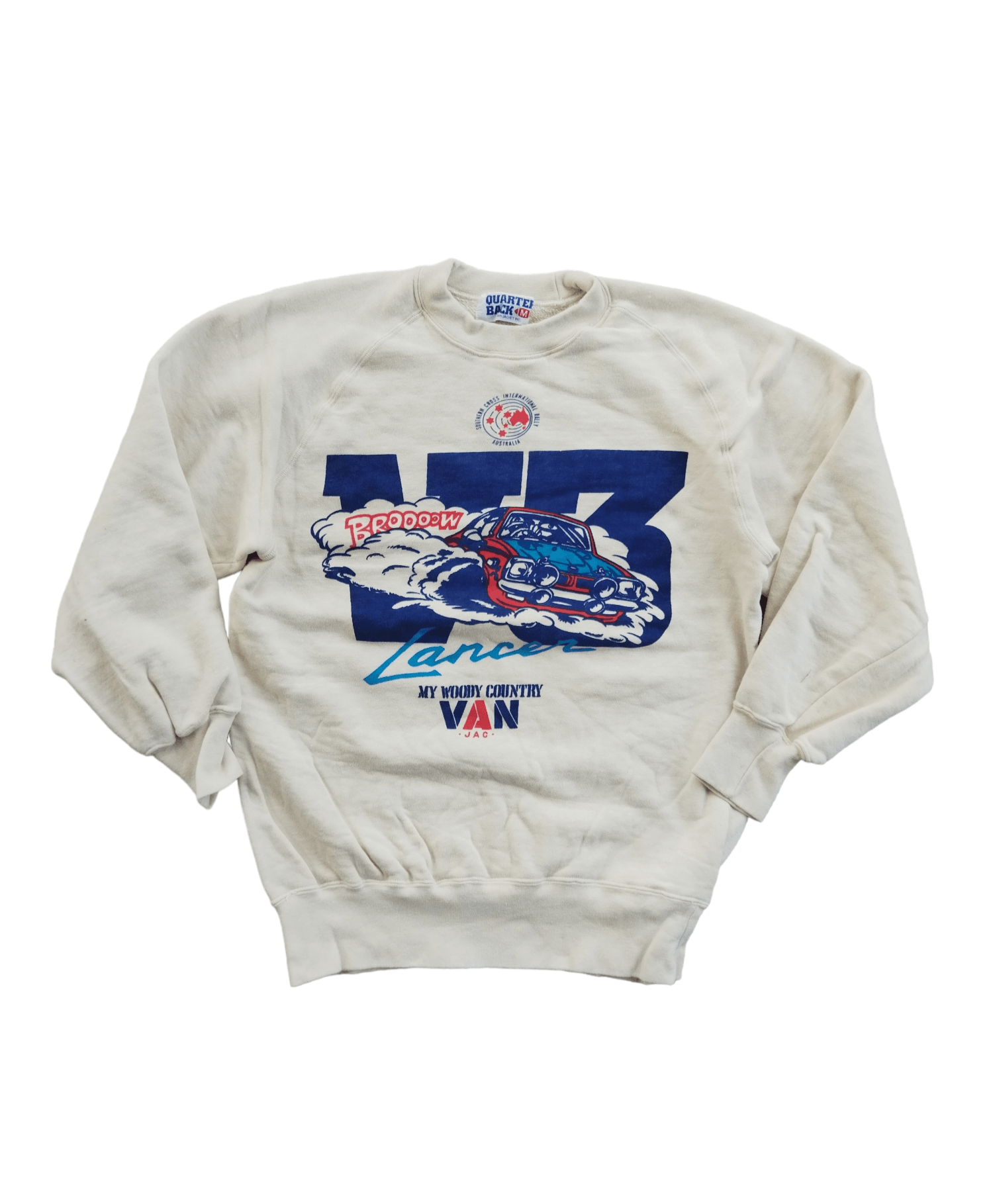 image of Racing x Van Vintage Van Jac Lancer Motorsport Crewneck Sweatshirt in White, Men's (Size Medium)