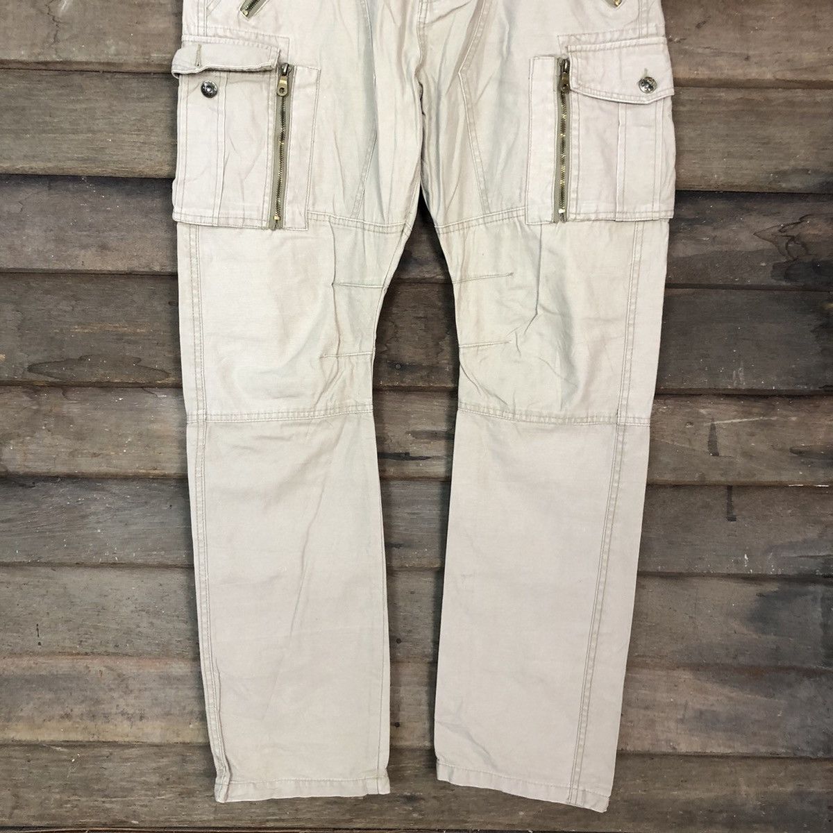 Japanese Brand Six-Star Cream Multipocket Cargo Pants #3002 Size US 32 / EU 48 - 3 Thumbnail