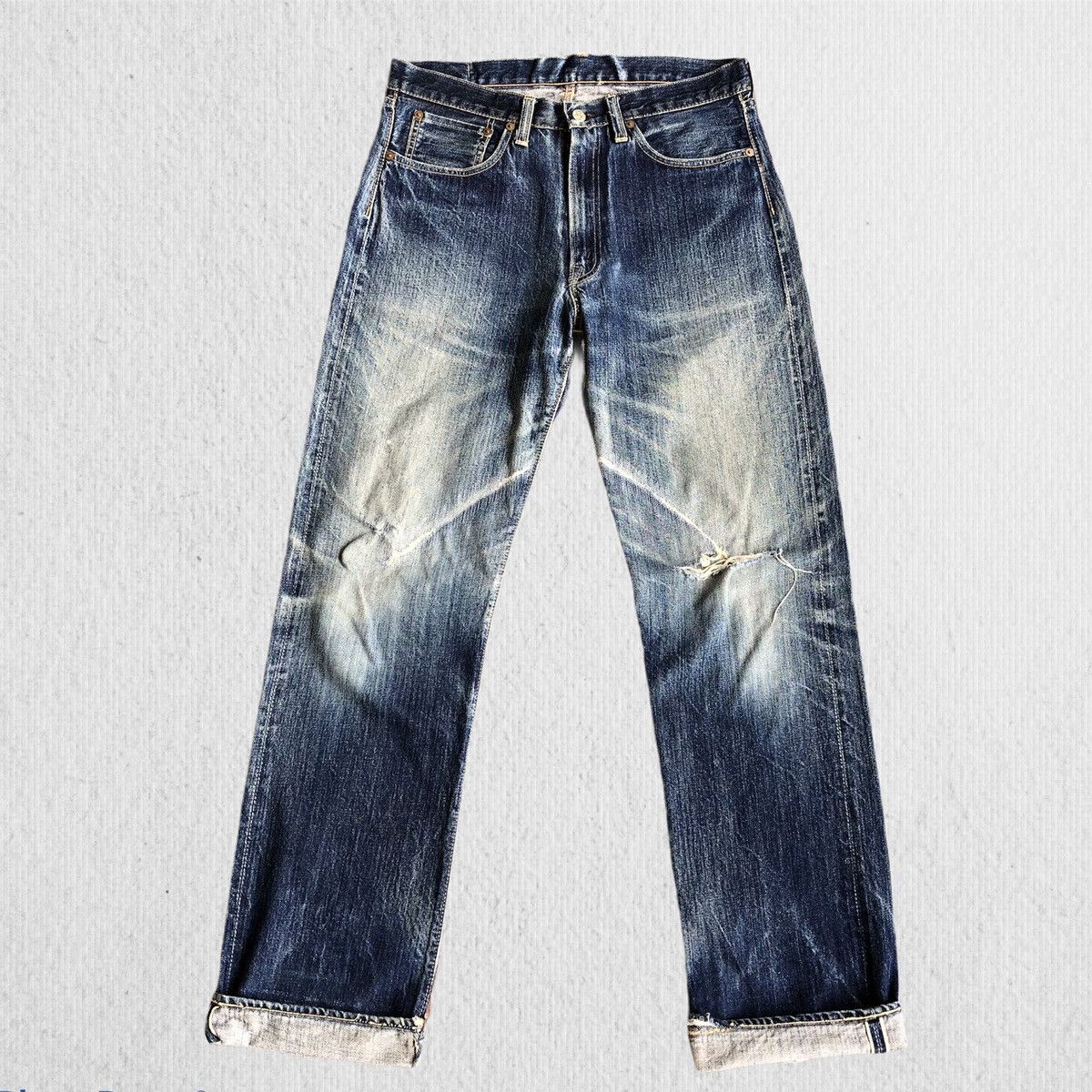 image of Distressed Denim x Vintage Joe Mccoy Distressed Selvedeg Denim Jeans in Dark Blue, Men's (Size 33)