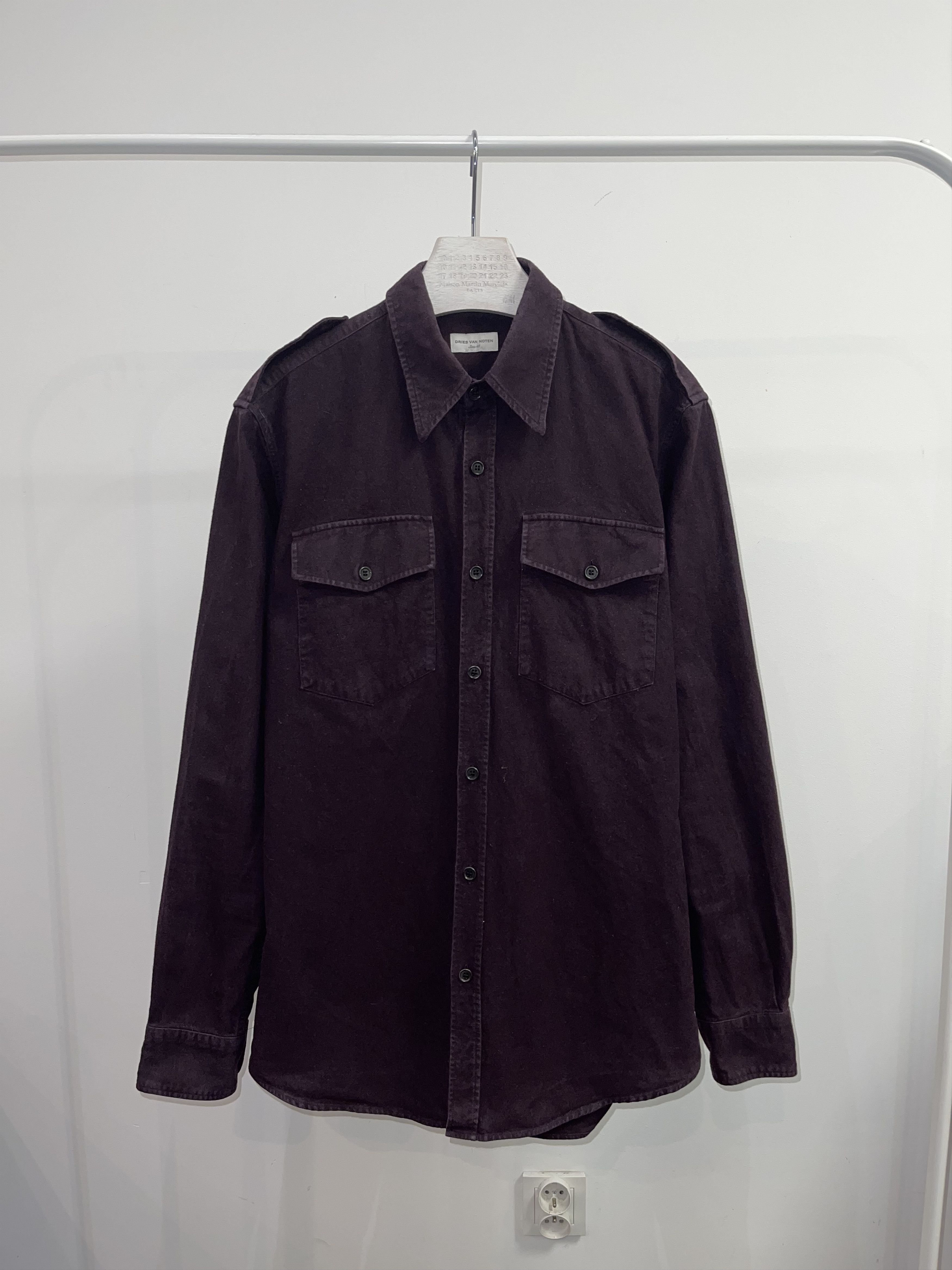 image of Avant Garde x Dries Van Noten Military Crimson Moleskin Button Up Shirt in Dark Crimson (Size Mediu