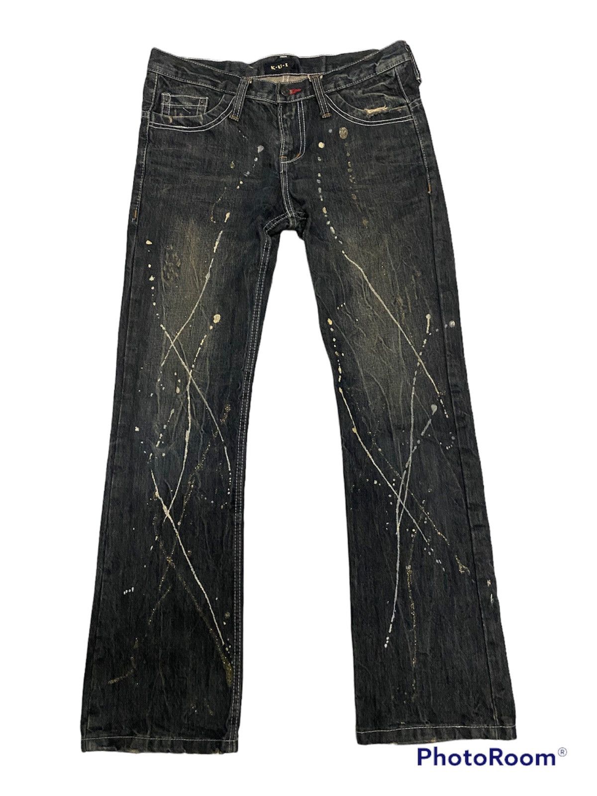 Vintage OFFER‼️Vintage K.u.i Distressed Denim Jeans Splatter Design Size US 34 / EU 50 - 2 Thumbnail