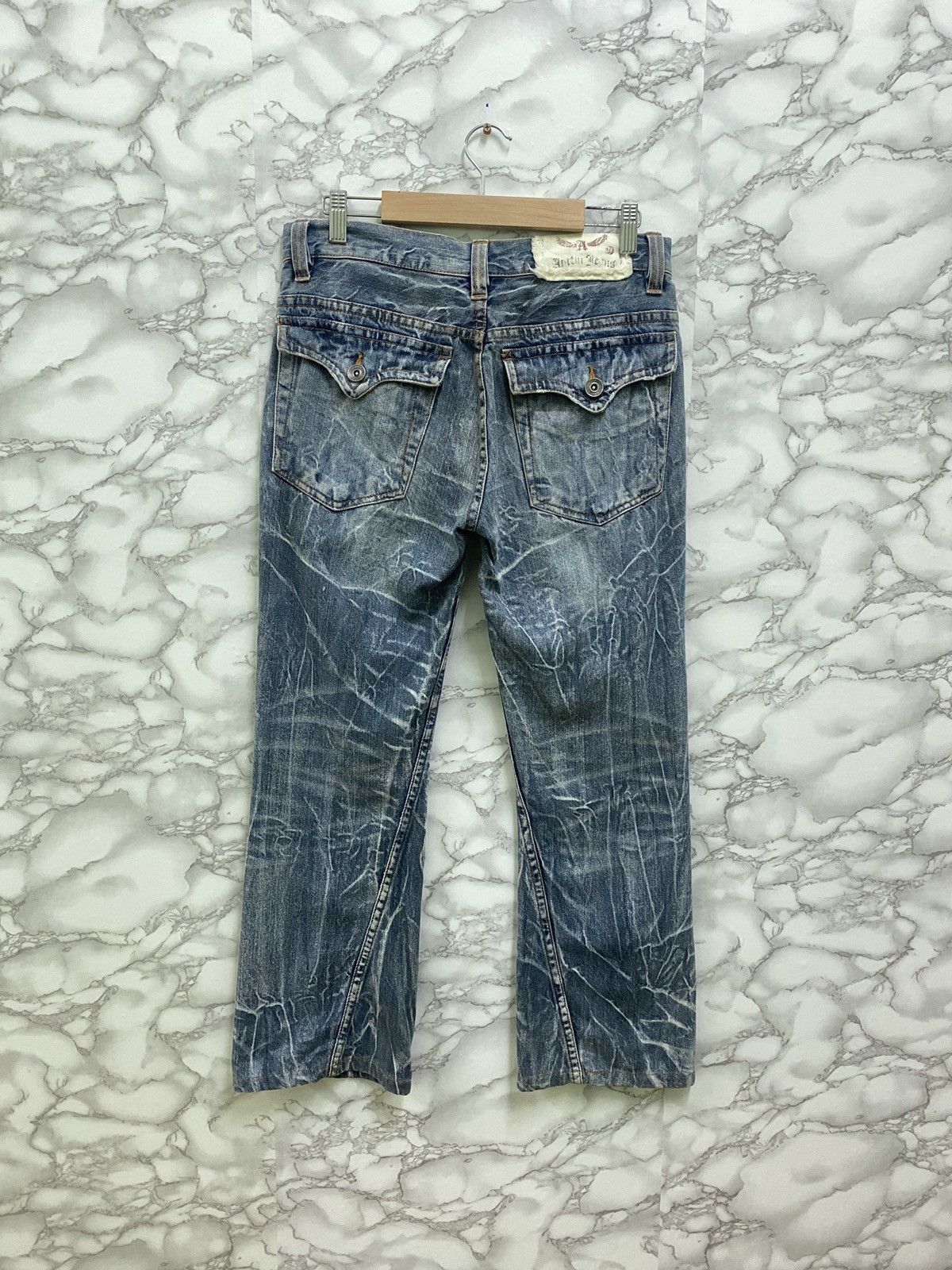 Japanese Brand Japanese Distressed Flared Acid Style Cropped Denim Pants Size US 29 - 2 Thumbnail