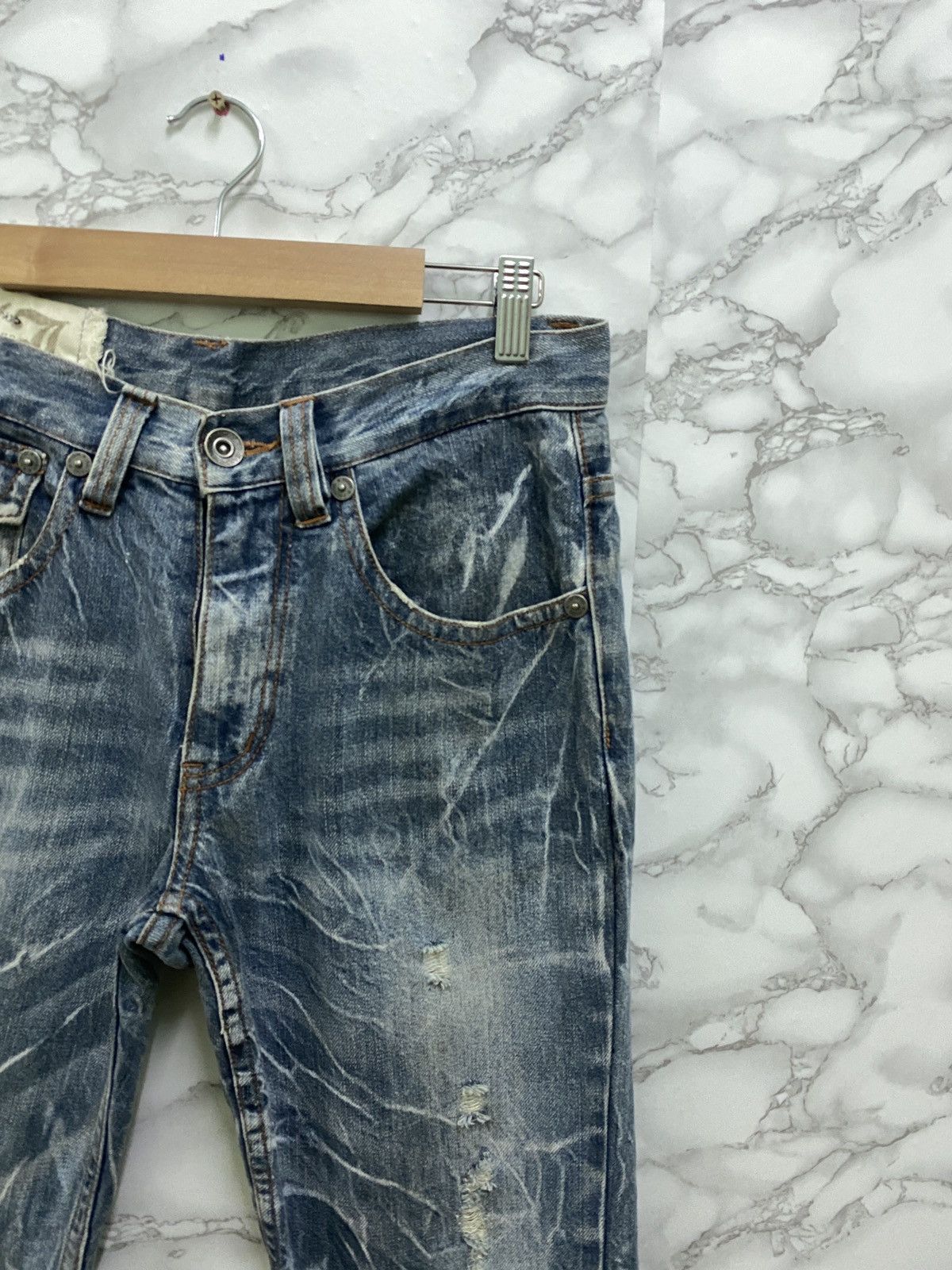 Japanese Brand Japanese Distressed Flared Acid Style Cropped Denim Pants Size US 29 - 5 Thumbnail