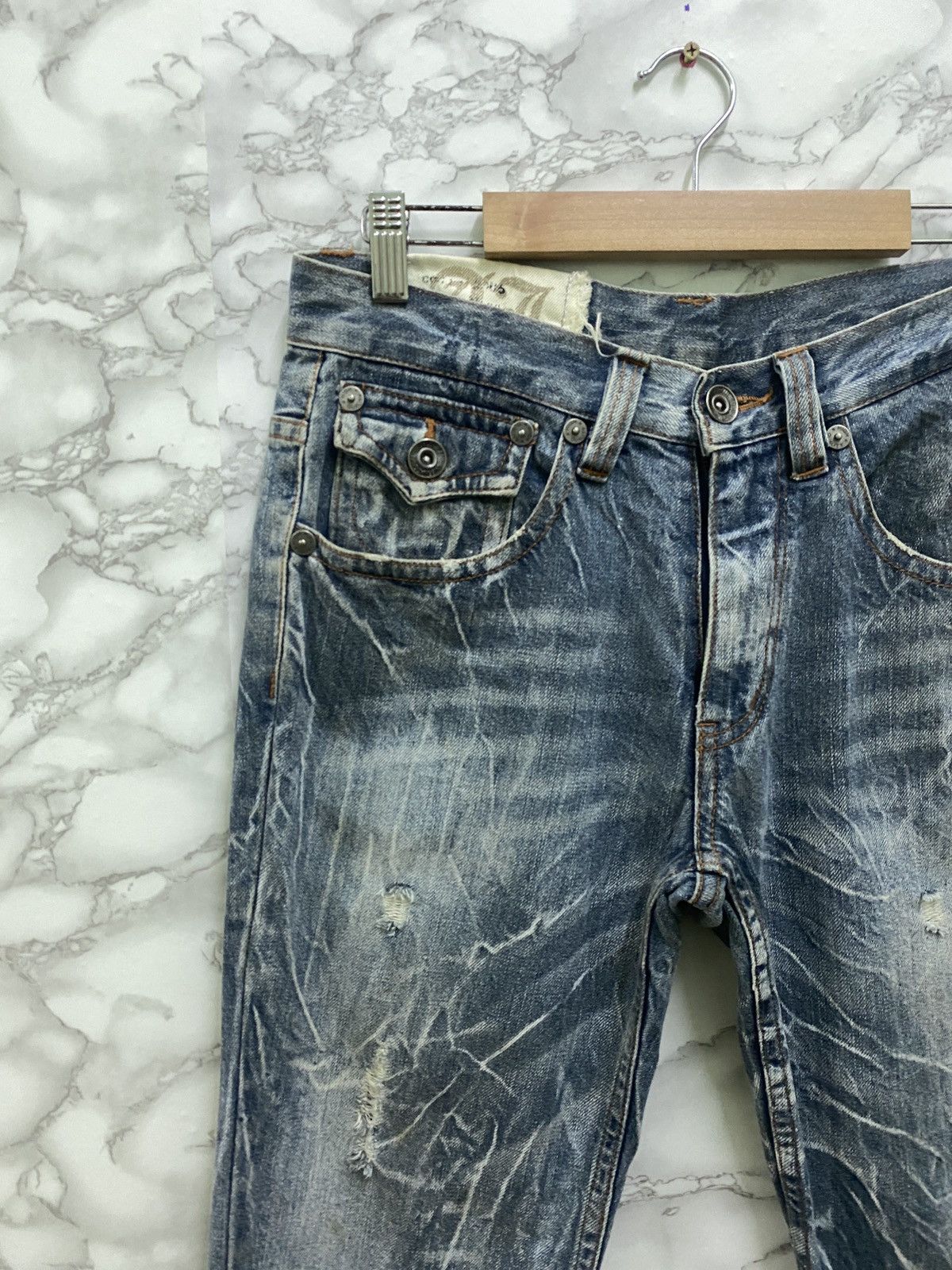 Japanese Brand Japanese Distressed Flared Acid Style Cropped Denim Pants Size US 29 - 4 Thumbnail