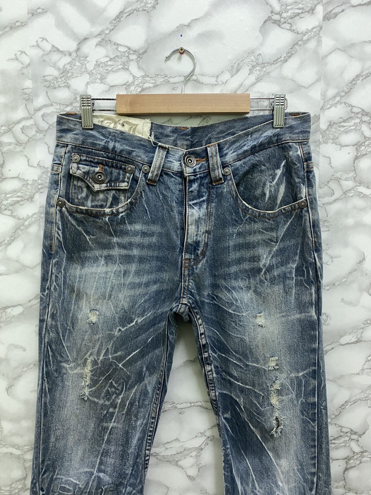 Japanese Brand Japanese Distressed Flared Acid Style Cropped Denim Pants Size US 29 - 3 Thumbnail