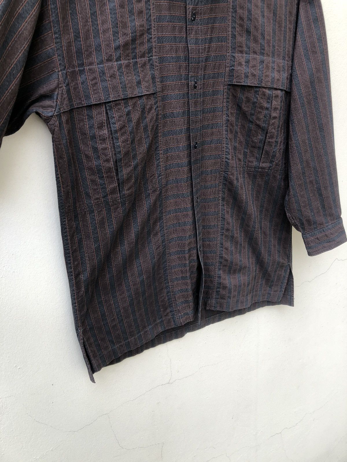 Issey Miyake Vintage 90s Issey Miyake Large Pocket Striped Hamilton Shirt Size US S / EU 44-46 / 1 - 8 Thumbnail
