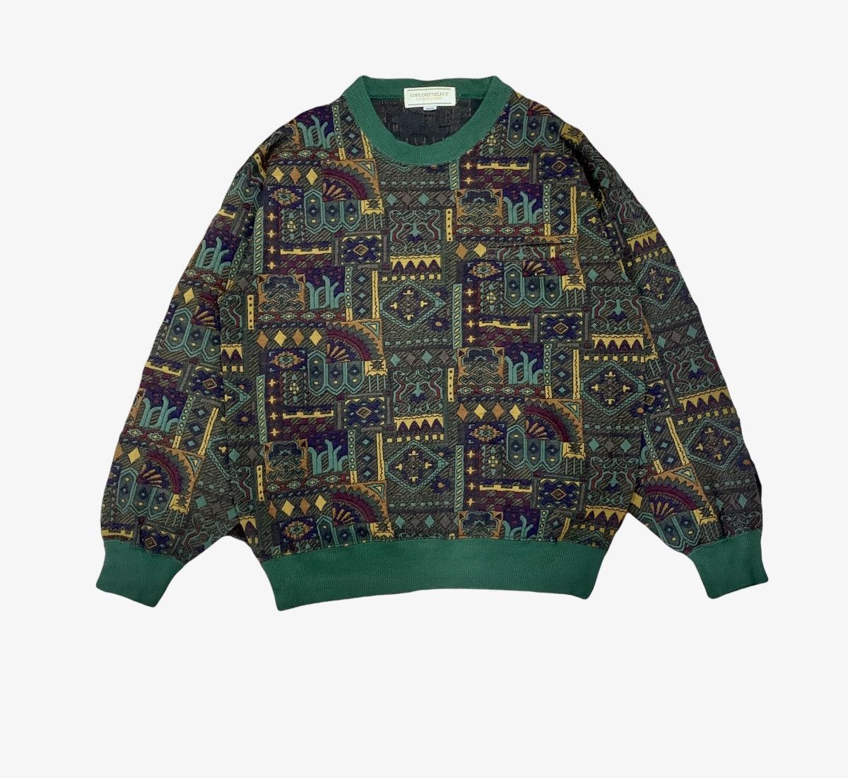 EDPLOUZ Vintag 90s Embroider Art Fullprint Pullover Sweater