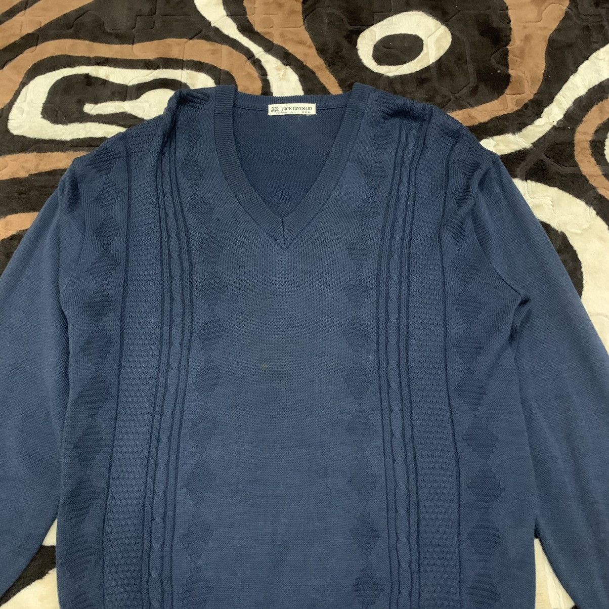 Aran Isles Knitwear × Japanese Brand 🟢JACK BROWN Vintage 80s Argyle Cable Knit Pullover Sweater Size US L / EU 52-54 / 3 - 3 Thumbnail