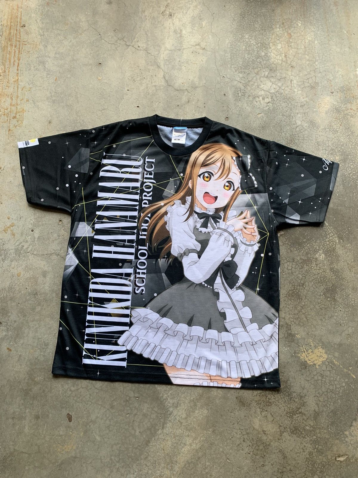 image of Anima Anime Girl Kinikida Hanamaru Idol Project Full Printed Tee in Black, Men's (Size Medium)