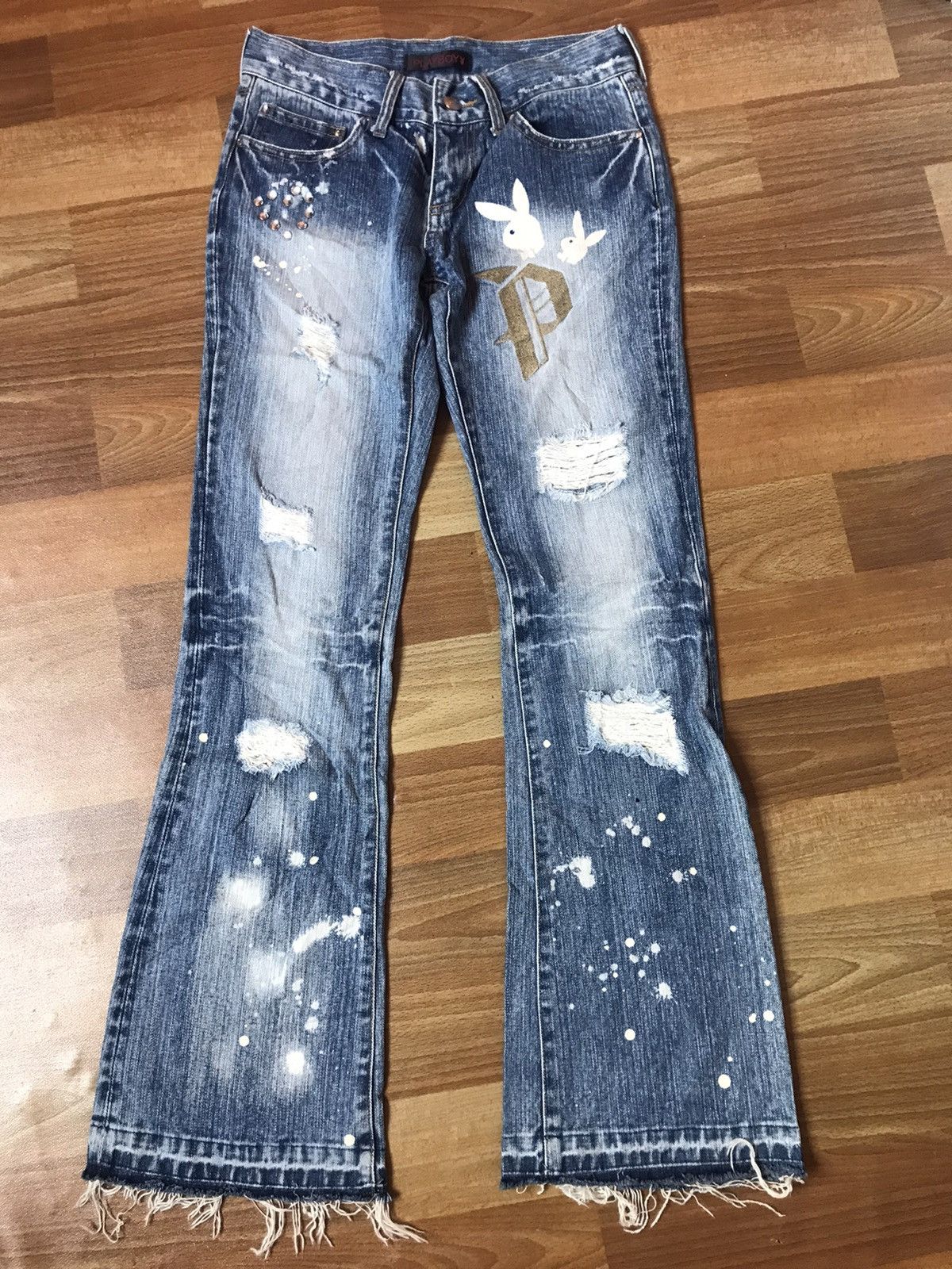 Japanese Brand ‼️PLAYBOY DISTRESSED DENIM BOOTCUT ‼️ Size 28" / US 6 / IT 42 - 1 Thumbnail