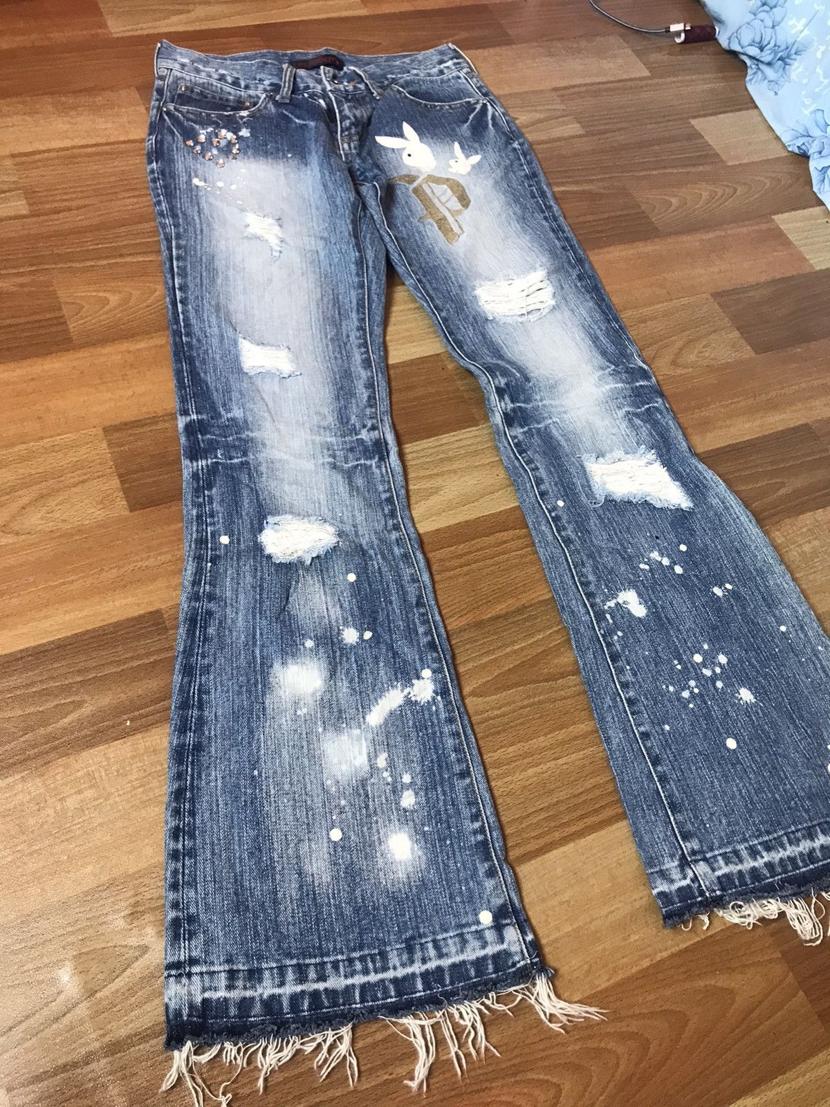 Japanese Brand ‼️PLAYBOY DISTRESSED DENIM BOOTCUT ‼️ Size 28" / US 6 / IT 42 - 2 Thumbnail