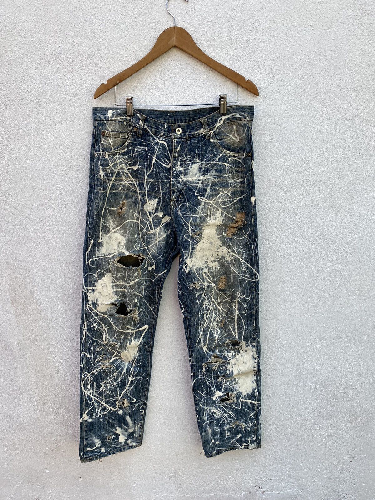 Japanese Brand Custom X Painter Distressed All over Jeans Size US 35 - 1 Thumbnail
