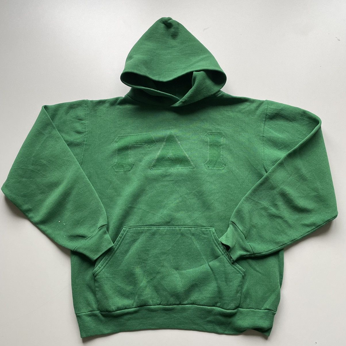 image of American College x Vintage 90's Russell Athletic Fraternity Green Hoodie Small, Men's