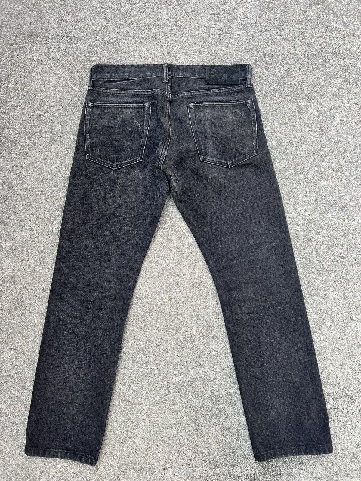 Ralph Lauren RRL Distressed Faded Black Denim Selvedge Cropped Slim Jeans Size US 29 - 5 Thumbnail